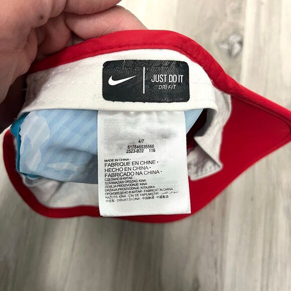 Nike Hat Boys 4/7 Dri-Fit Blue Camouflage with Red Trim Baseball Cap - Picture 4 of 4